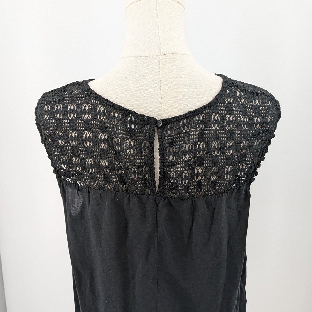 Boho Crochet Yoke Peasant Top Black Lightweight Rayon Old Navy L - Picture 8 of 10